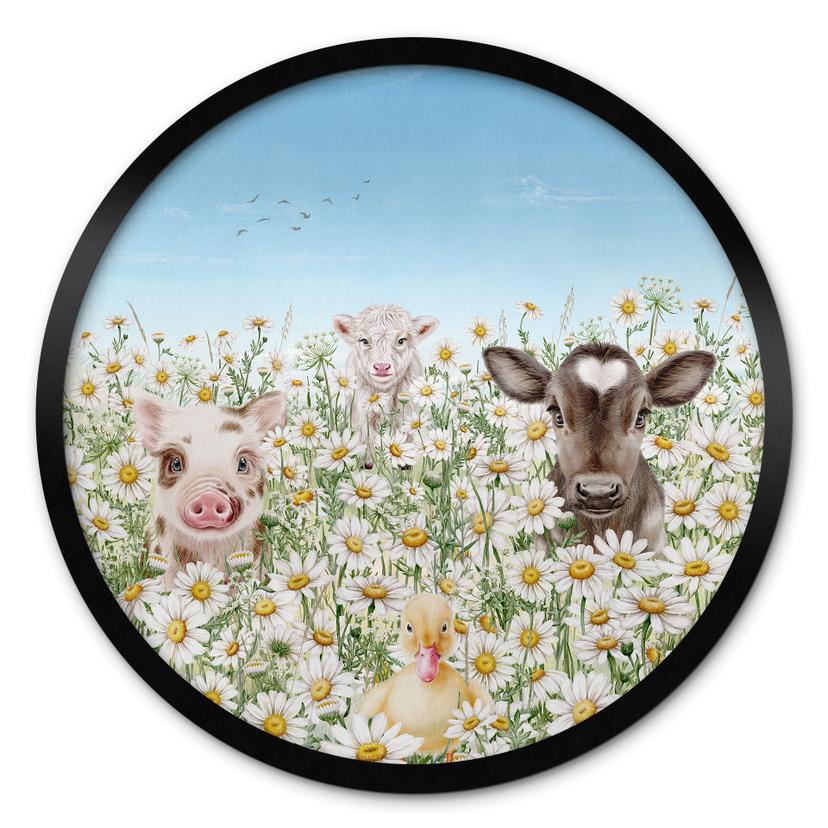 Poster Animaux de la ferme dans un pré fleuri - Kikki Belle