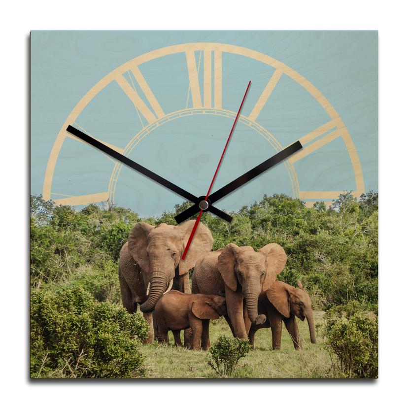 Horloge murale en bois - Bonheur familiale en Afrique