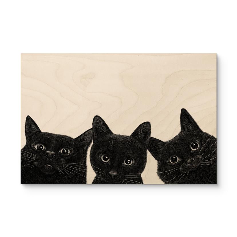 Holzbild Schwarzes Katzen Trio - Korenkova