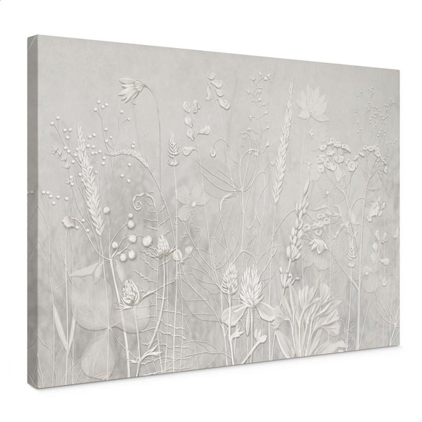 Canvas schilderij met bloemenreliëf - Planten in wit in modern design - Ms Tiff