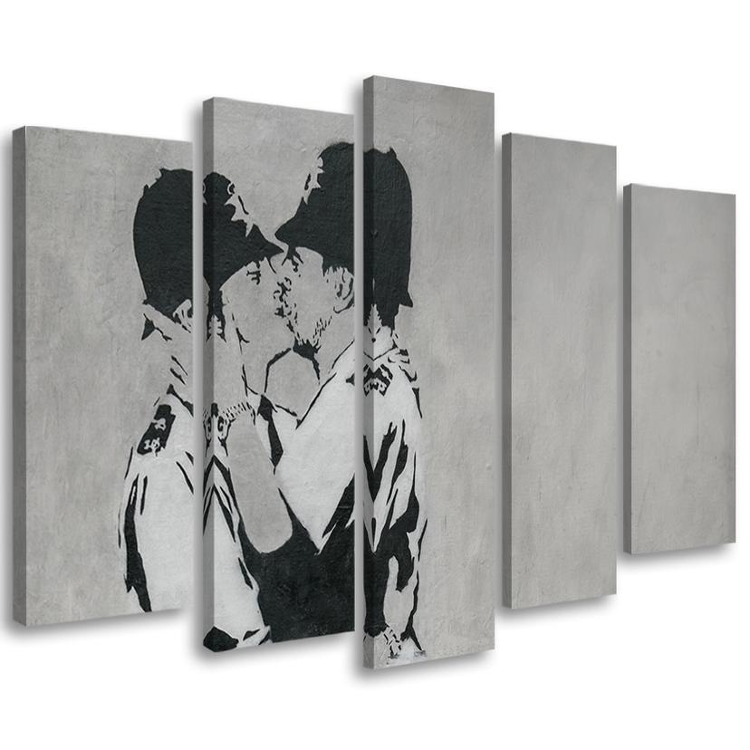 5 stykke lærredstryk, Banksy Kissing Policemen