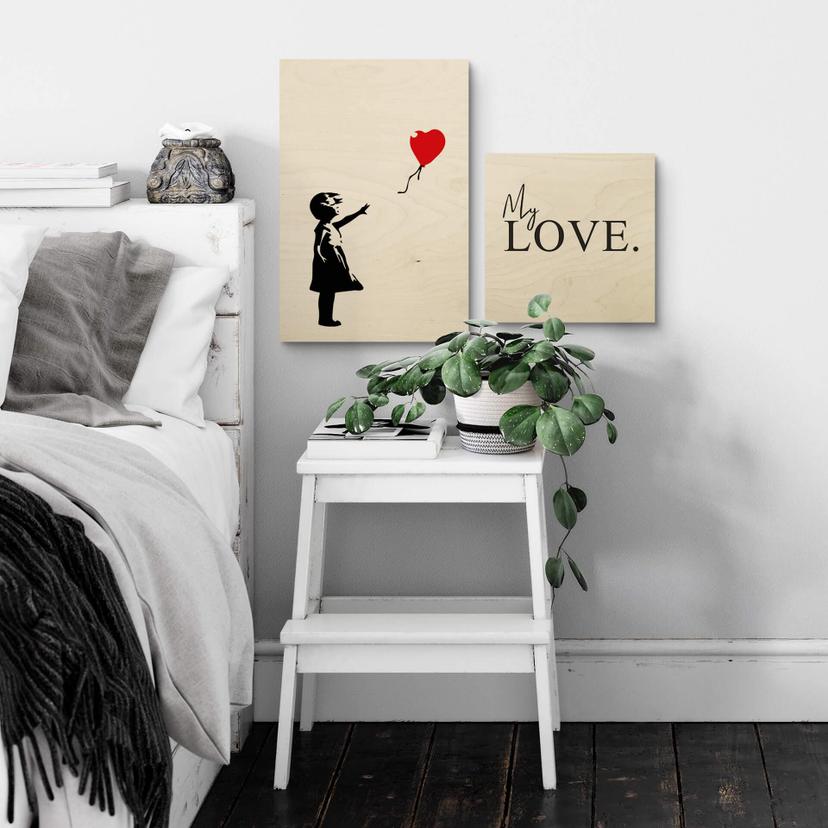 Cuadro de madera Banksy - Niña con el globo rojo