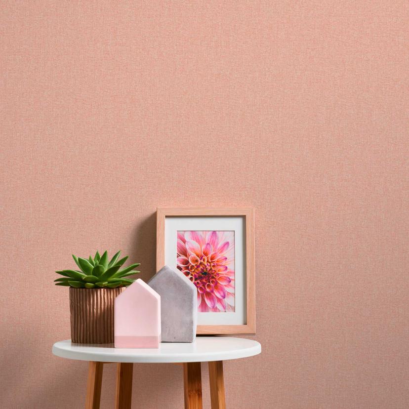 Ensfarvet tapet med strukturmønster orange pink - tapet
