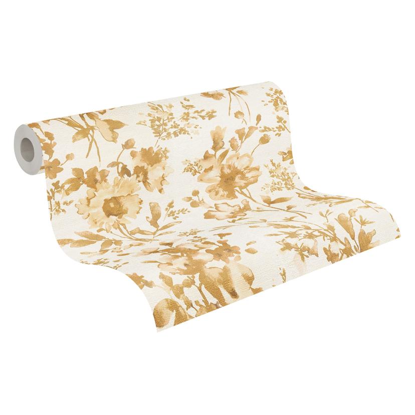 Carta da parati floreale COSMOPOLITAN fiori oro bianco - Carta da parati moderna di design in tessut