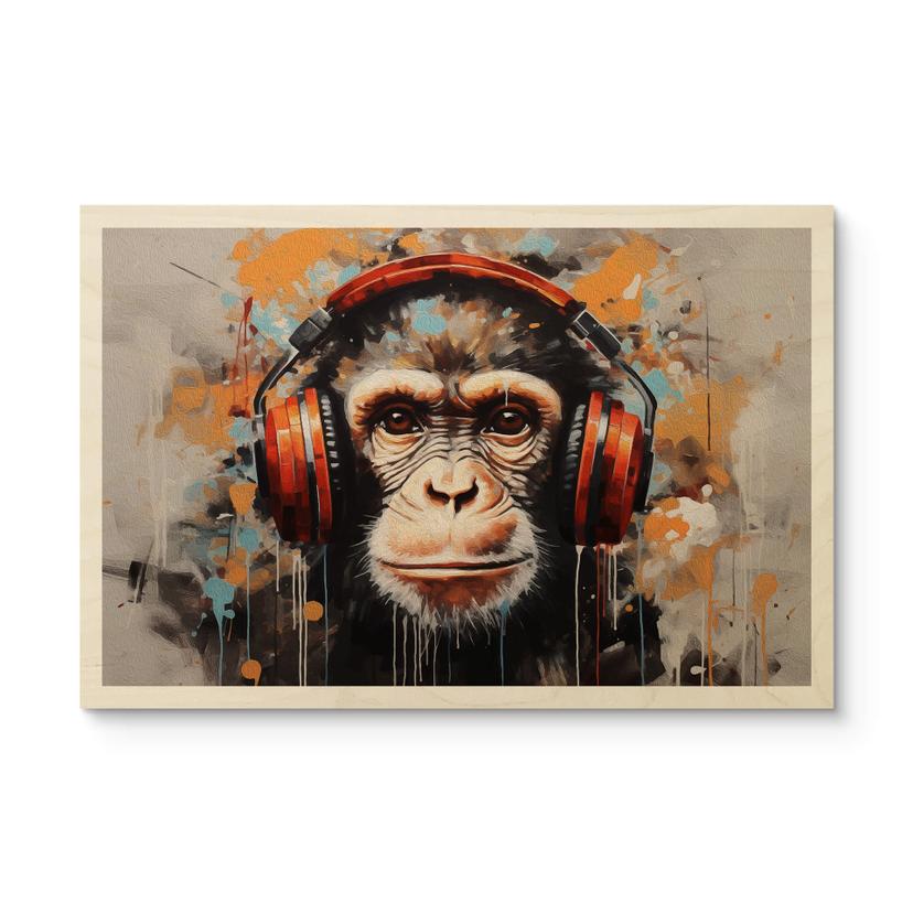 Cuadro de madera mono DJ con auriculares - Magnusson