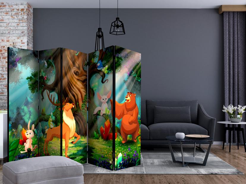 Schermo divisorio - Orso e amici , 5 pezzi - 225x172 cm