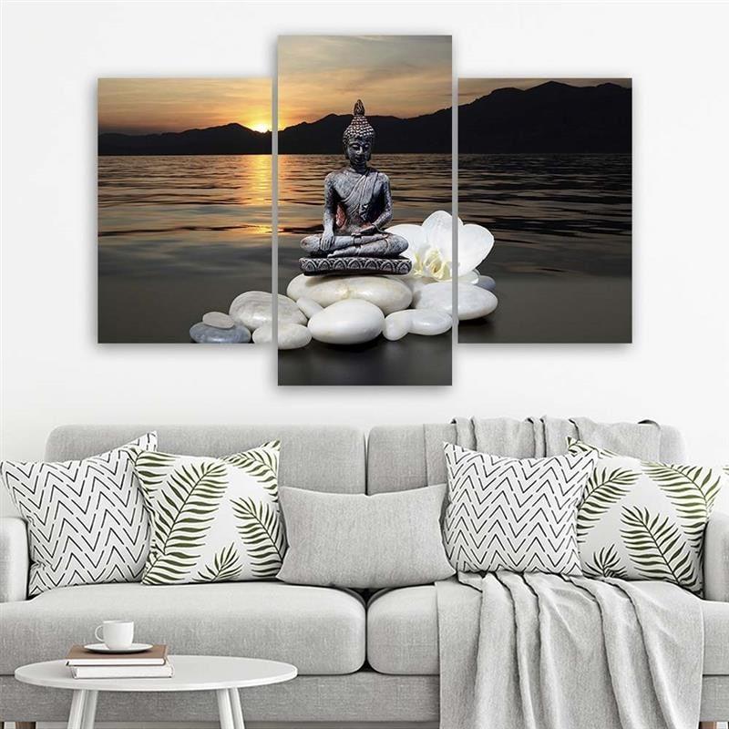 Stampa su tela 3 pezzi, Buddha Zen Spa Tramonto