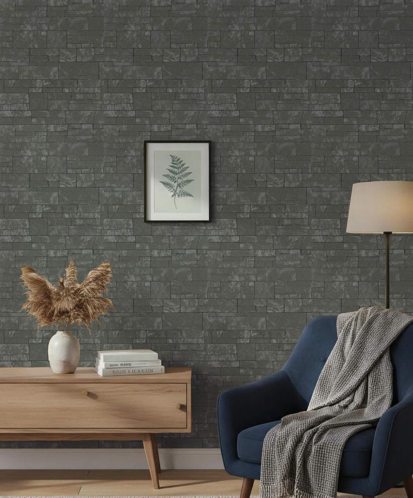 Ikke-vævet tapet steneffekt moderne, natur i antracit