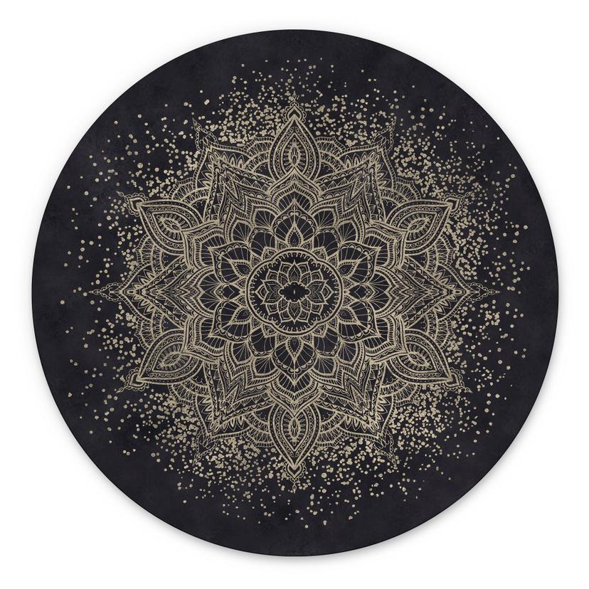 Billede Elegant mandala i sort og guld - Bloomery Decor - rund – print på aluminium (Alu-Dibond)