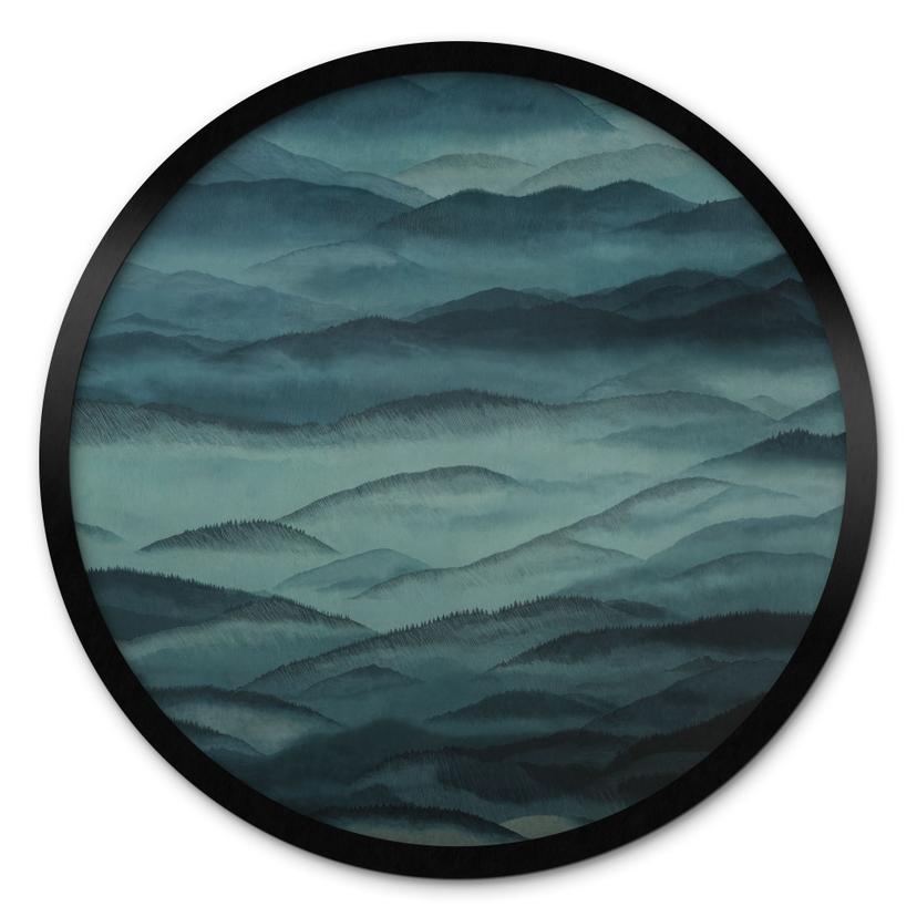 Poster Roerich Hills - Blaue Berglandschaft - Sir Edward x Grigory Gladarev - Rund
