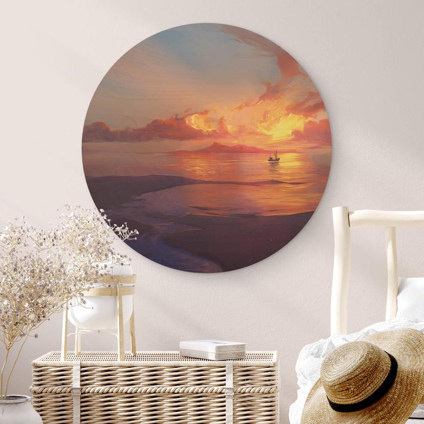 Stampa su legno - Tramonto al mare - Rotondo
