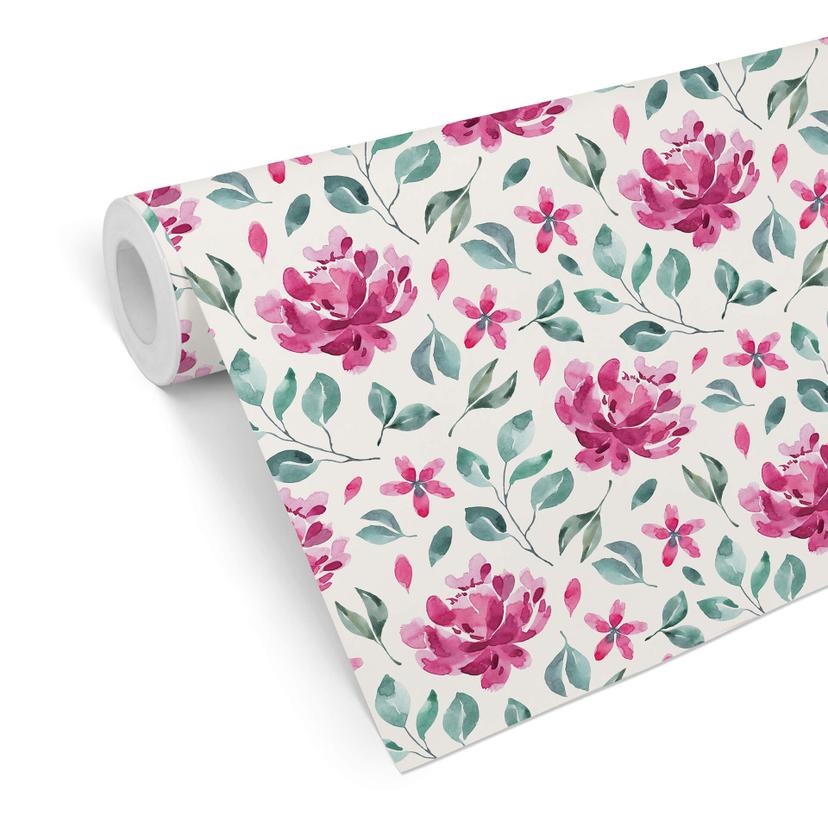 Tapet med mønster - akvarelblomster 02 - pink
