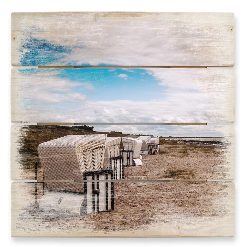 Cuadro de madera sillas de playa en Hiddensee - 40x41,5 cm