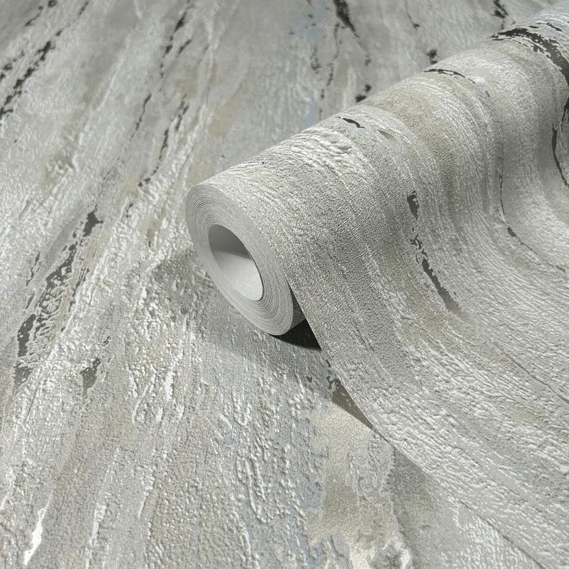Non-woven tapet med glansig, grov struktur beige, grå putslook
