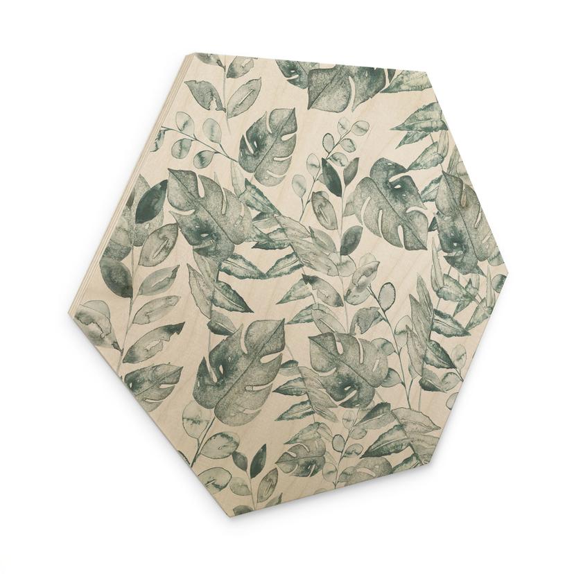 Sekskantet Billede af træ jungleblade akvarel creme - Bloomery Decor