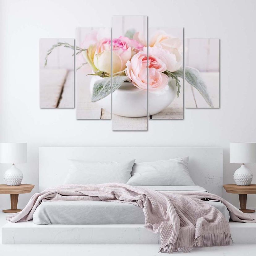 Stampa su tela 5 pezzi, vaso di rose fiori naturali
