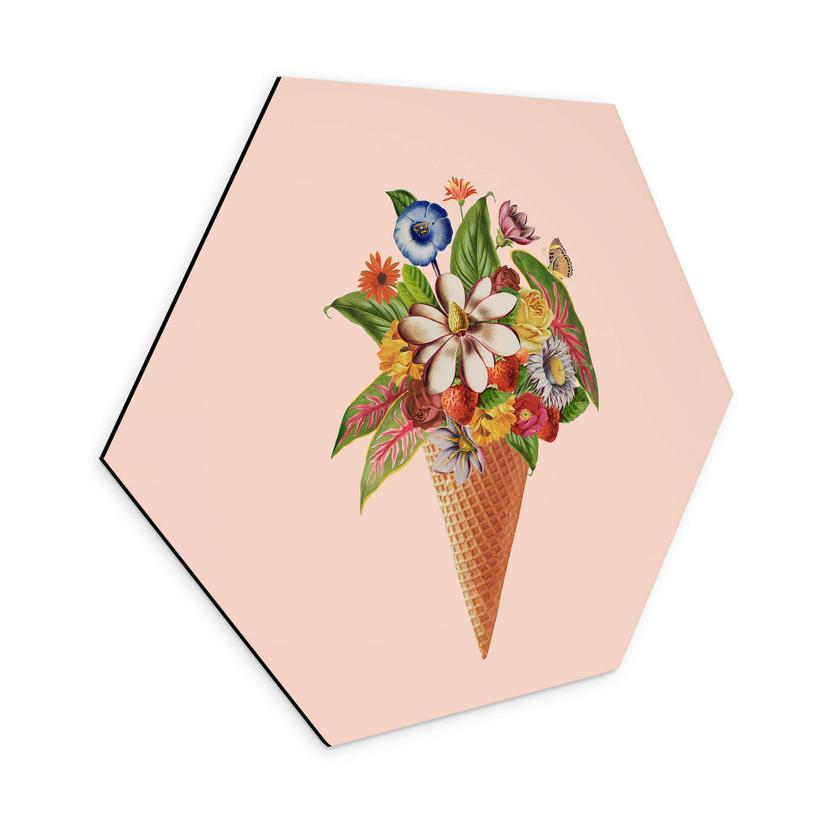 Hexagone - alu-Dibond Frida Floral Studio - Cornet de glace fleuri