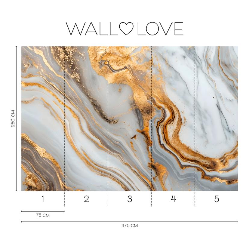 Fotomurale oro grigio bianco - Carta da parati in tessuto non tessuto 3,75 m x 2,50 m astratto nobil