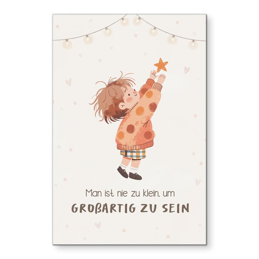 Alu-Dibond Wandbild mit Kind und Stern - Kraftsatz 'Man ist nie zu klein' für Kinder