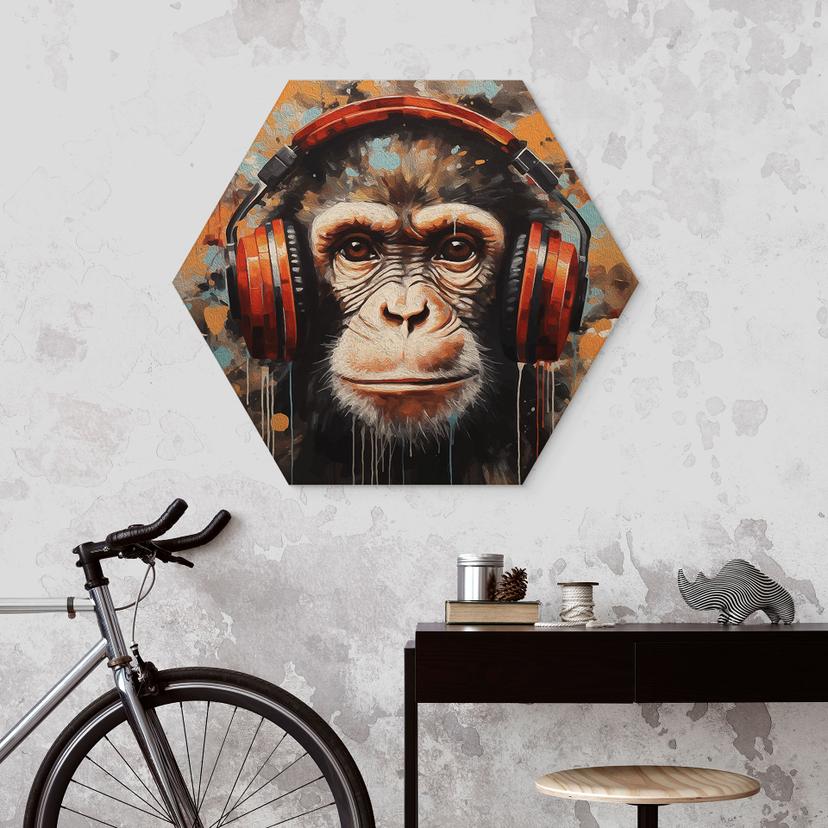 Esagono in legno Scimmia DJ con cuffie - Magnusson