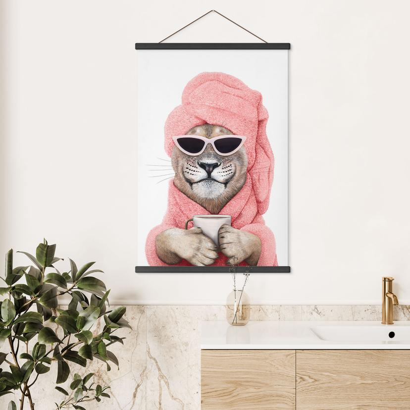 Textielposter Zwarte Kat met roze Donuts - Korenkova