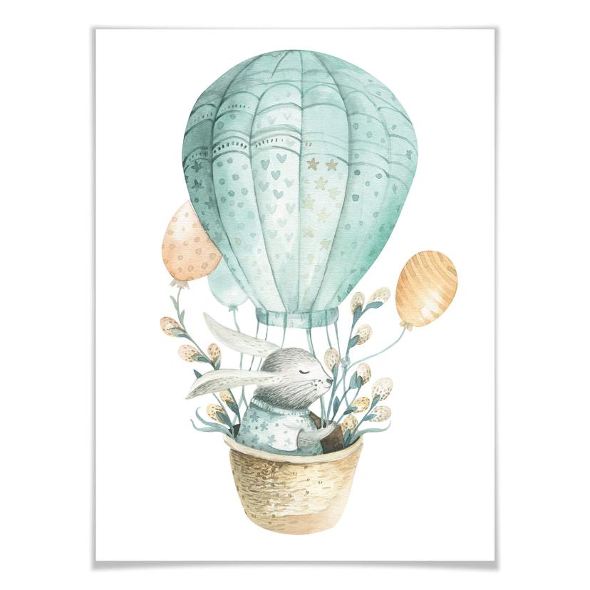 Poster Kvilis - Lapin dans une montgolfière