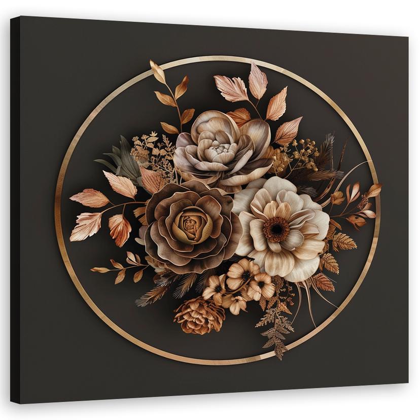 Leinwandbild Beige Blumen und Blätter