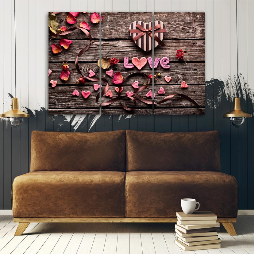 Stampa su tela 3 pezzi Cuore amore fiori vintage