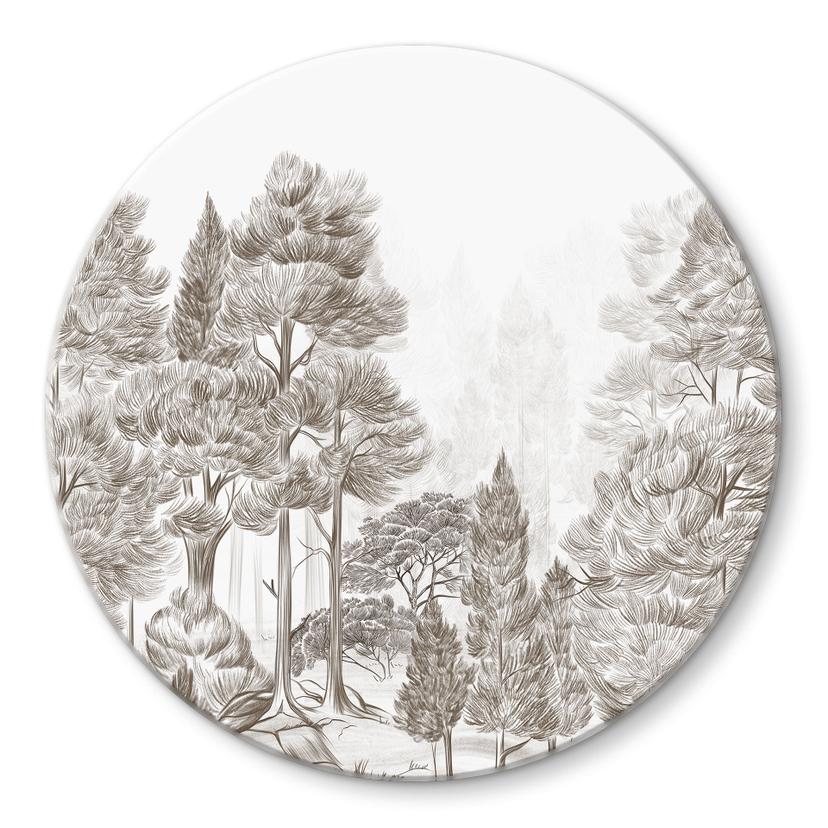 Glasschilderijen Bos met boslandschap in beige - Ms Tiff - Rond