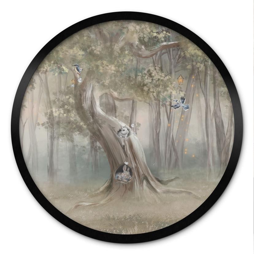 Poster schattige bosdieren tussen bomen - Ms Tiff - Rond