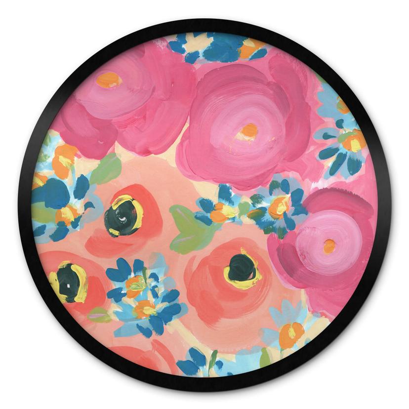 Póster Zwara - Rosas ilustradas y anémonas de coral - Redondo