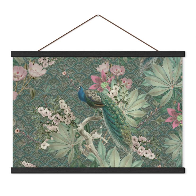 Textielposter Pauw in tropische tuin op mozaïek - Bloomery Decor