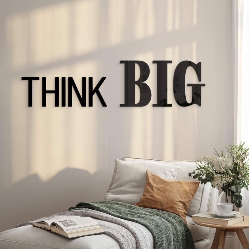 decoración 3D que dice THINK BIG - decoración acrílica