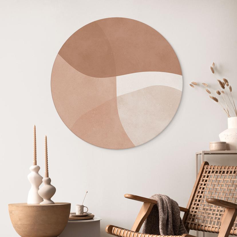Stampe per pareti con forme acquerellate Boho nei toni del marrone - Costa - Alu-Dibond Round