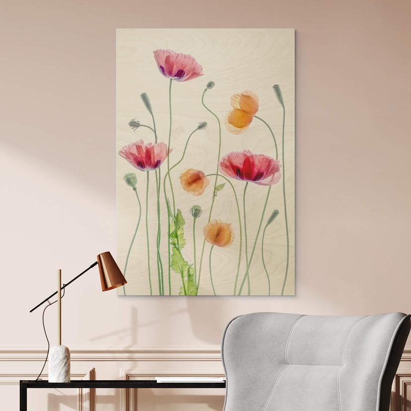 Holzbild Bunte Mohnblumen - Disher
