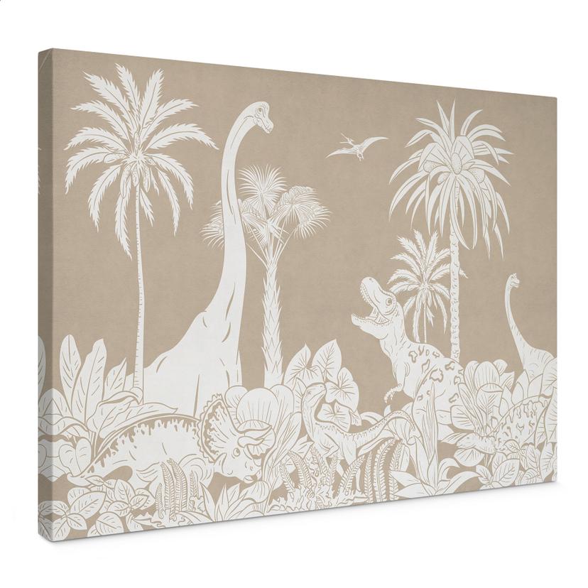 Canvasbillede Dinosaurer i den vilde jungle - Brun - Kikki Belle