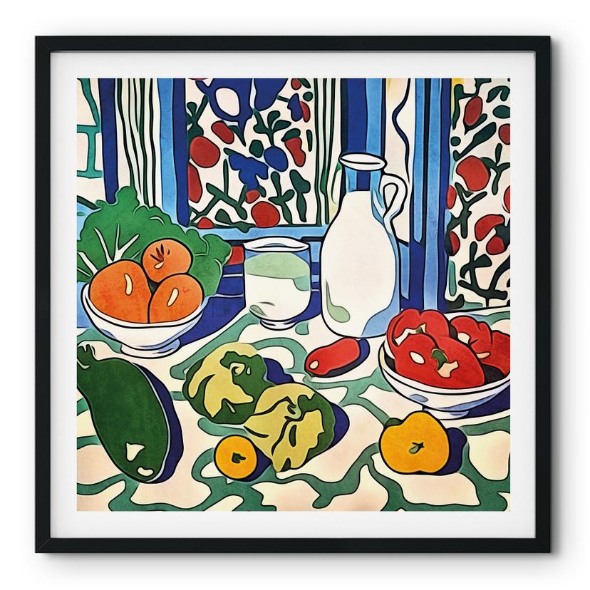 Plakat Frugt og grøntsager på køkkenbordet - Inspireret af Matisse - Zamart
