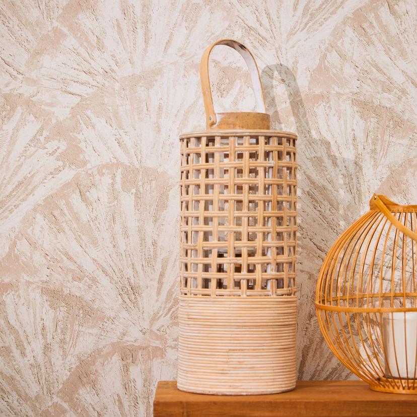 Struktureret tapet i vifte-look creme-beige - Ikke-vævet tapet med reliefmønster