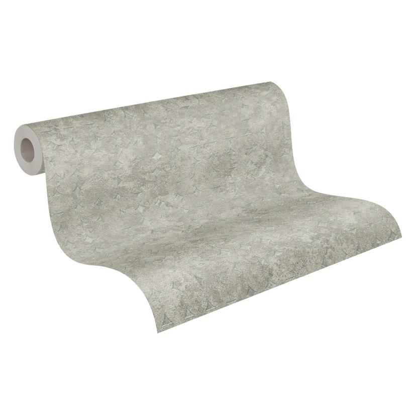 Carta da parati di design in pile effetto cemento con sottile texture a rombi in grigio chiaro