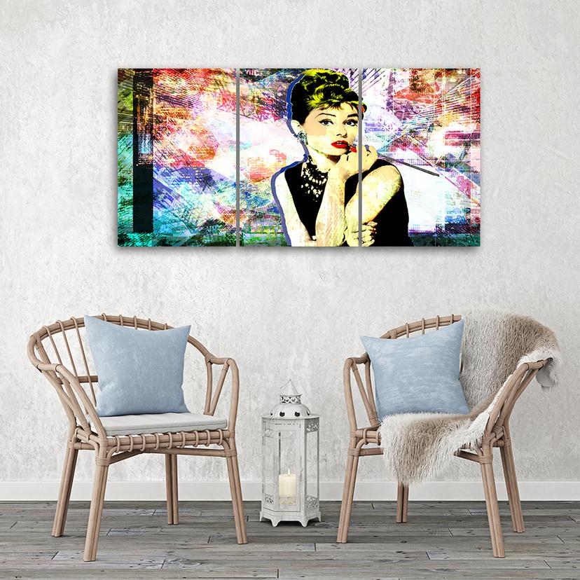 Stampa su tela 3 pezzi, colore Audrey Hepburn