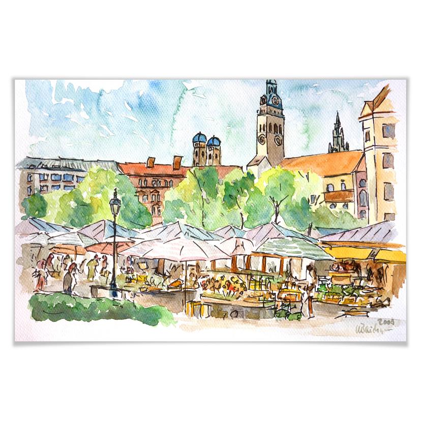 Poster - Bleichner - Munich - Le marché aux victuailles