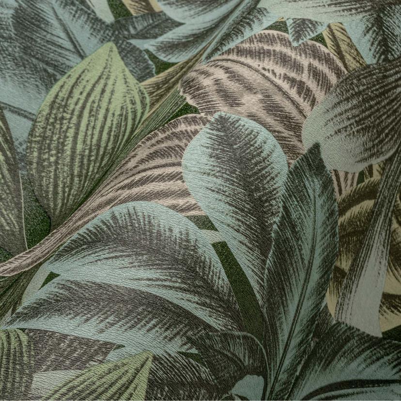 Icke-vävd tapet grön djungel tapet natur palmblad tapet roll modern