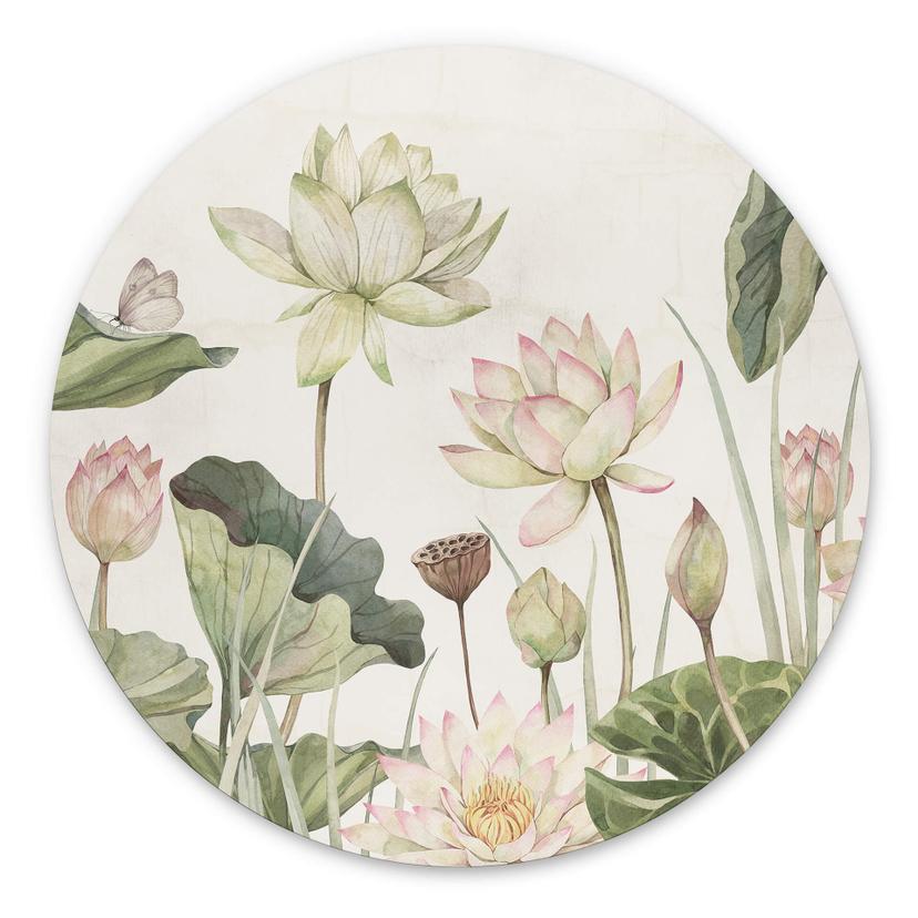 Tableau sur alu-Dibond rond Sir Edward - Idylle de nénuphars au pastel