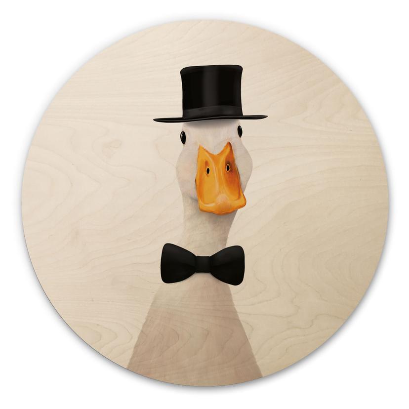 Tableau sur bois Gentleman Oie avec chapeau haut-de-forme - Korenkova - Rond