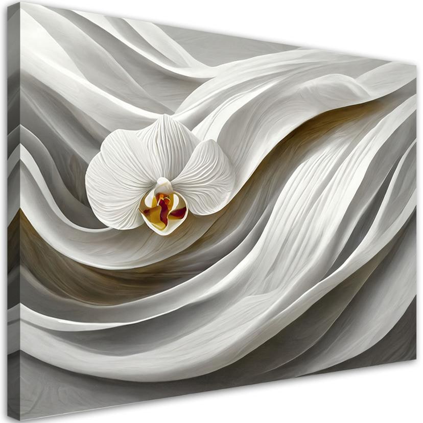 Canvasbillede, hvid orkidé og abstraktion 3D