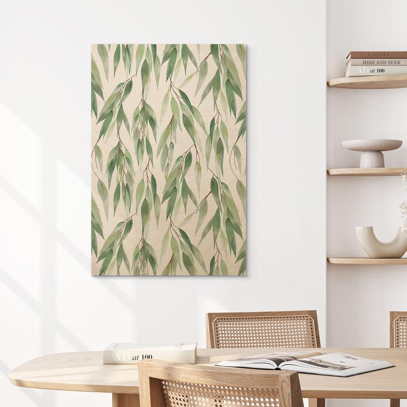 Holzbild Zweige mit grünen Blättern - UN Designs
