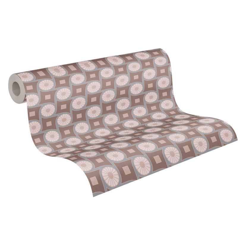 Papel pintado gráfico con motivo de círculos marrón beige - papel pintado no tejido de estilo retro