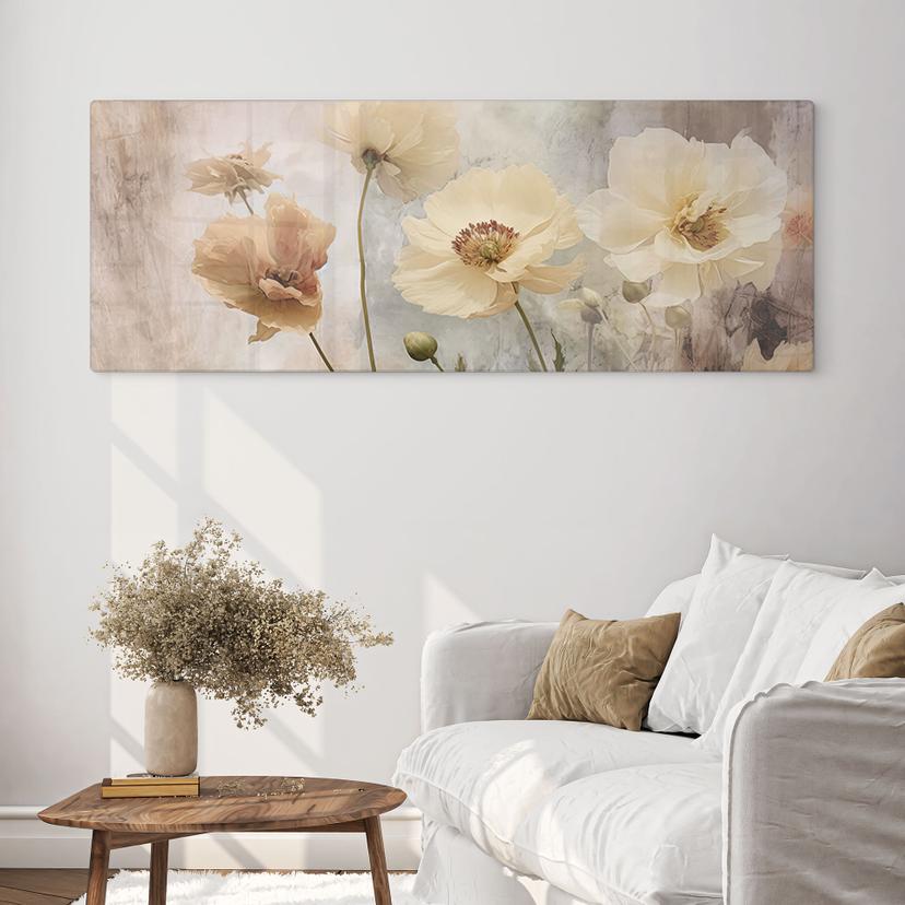 Glasbild Blumenpracht in warmen Pastelltönen - Paksoylu - Panorama
