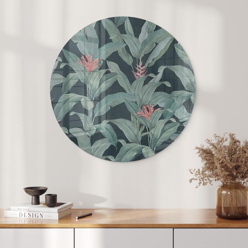 Stampa su vetro Urban Jungle Tropical Leaves Green - Bloomery Decor - Rotonda