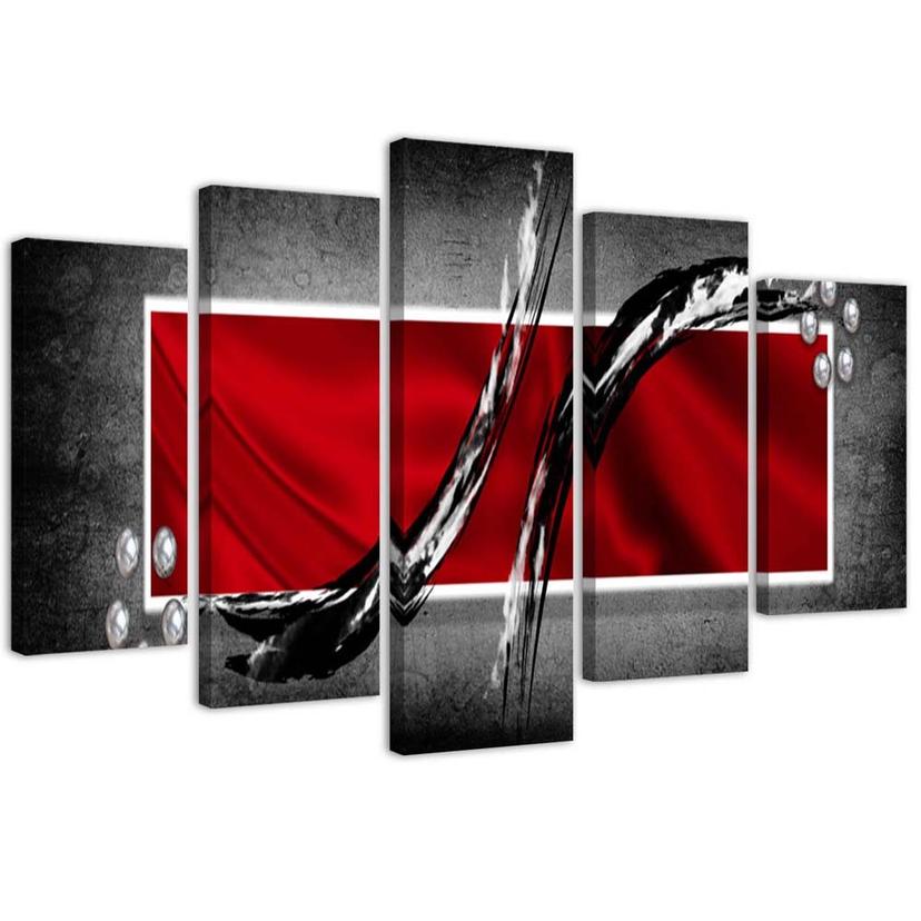 5 stykke lærredstryk Abstraktion Rød Grå
